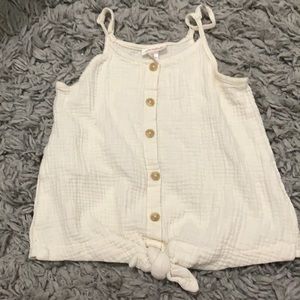 Selling white knotted tank top with buttons in front (can’t unbutton)
